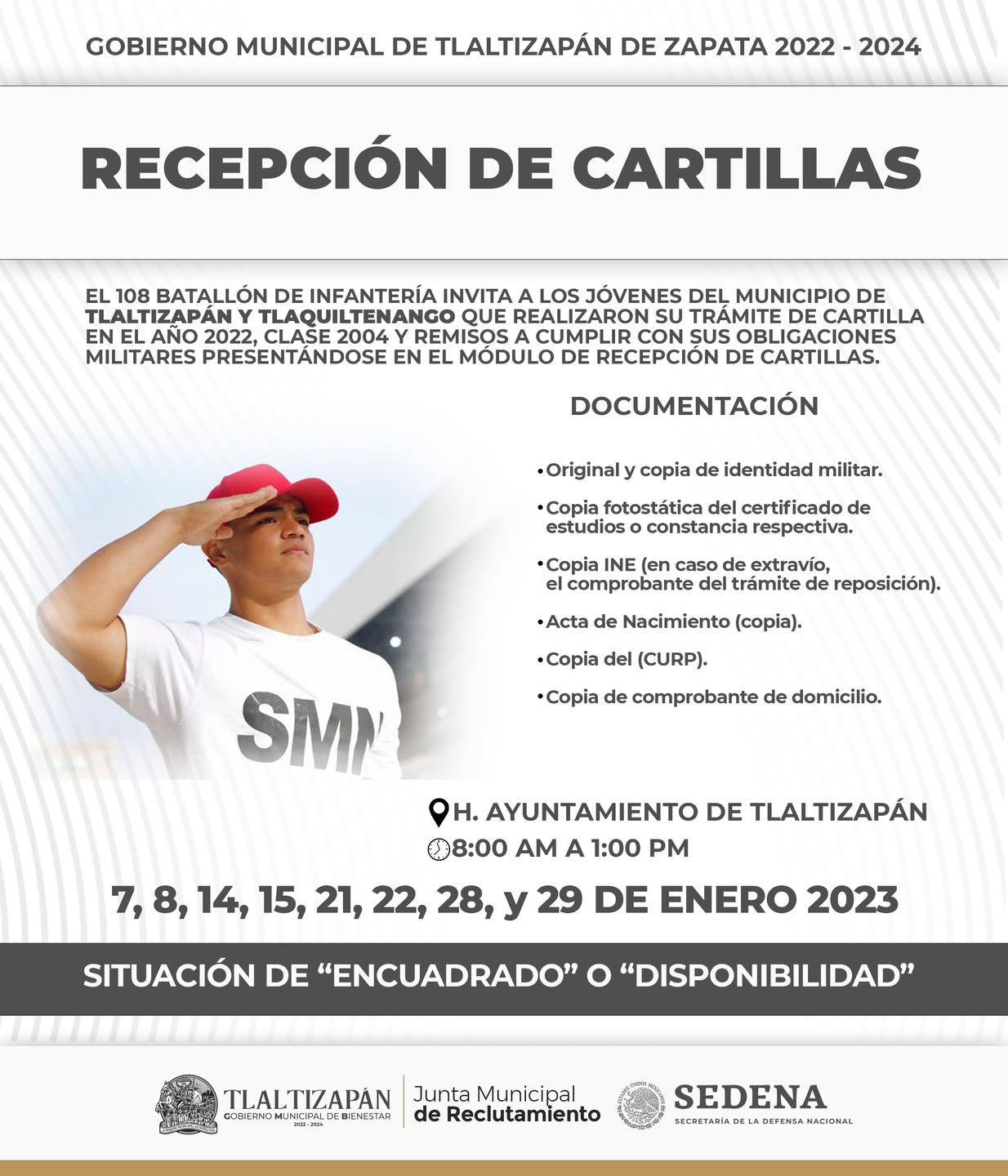 RECEPCIÓN DE CARTILLAS SERVICIO MILITAR CLASE 2004 Y REMISOS