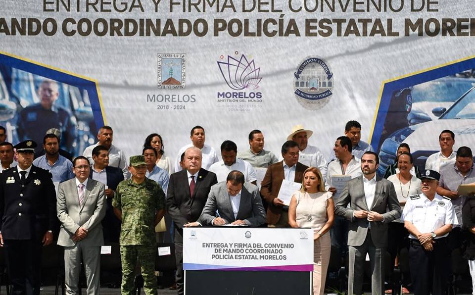 FIRMAN GOBERNADOR Y ALCALDES DE MORELOS, CONVENIO DE MANDO POLICIAL COORDINADO.