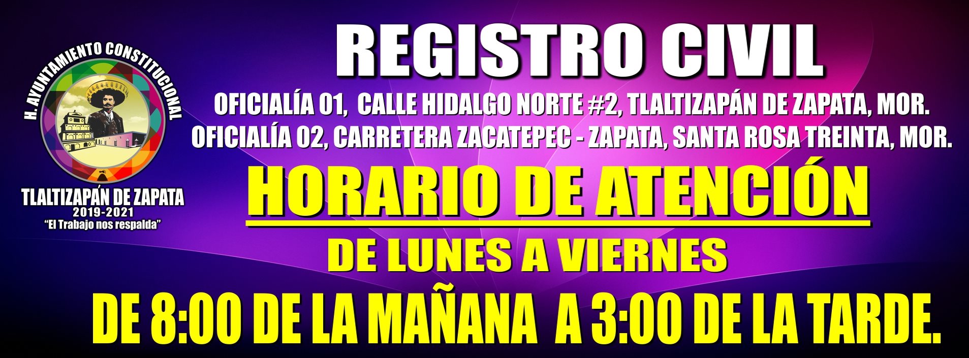 CAMBIO DE HORARIO DE ATENCIÓN DE LAS OFICINAS DE REGISTRO CIVIL.