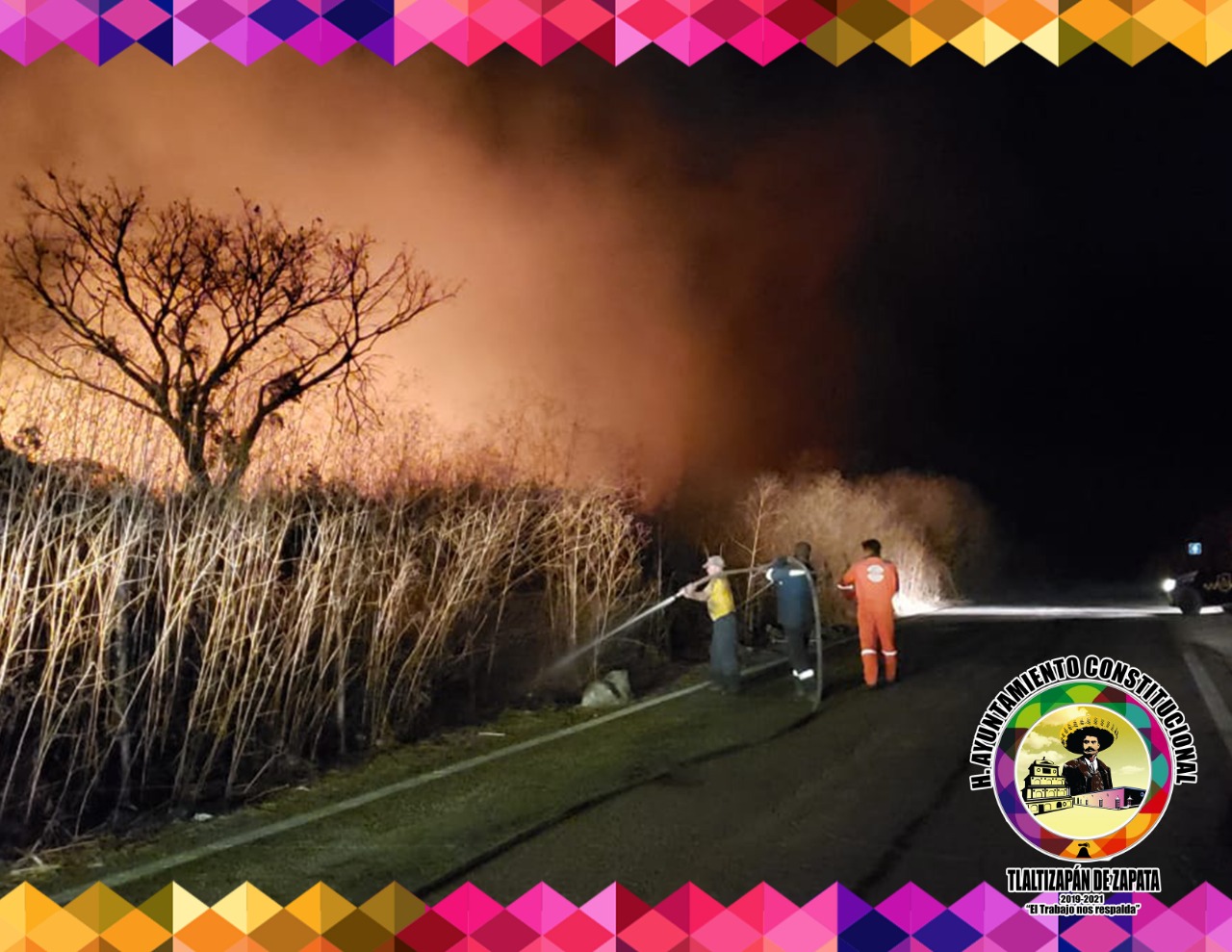 PC TLALTIZAPÁN, SOFOCANDO INCENDIO EN PLANTA DE TRATAMIENTO DE DESECHOS EN EL MUNICIPIO.